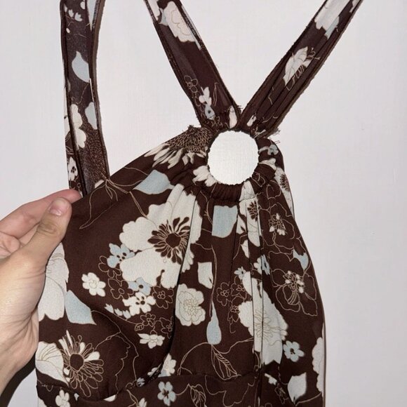 Vintage Speechless 90s Brown Floral Halter Dress Size 13 / M-L - Picture 1 of 4